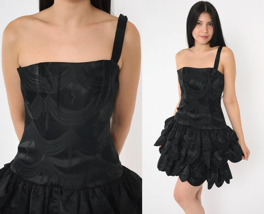 80s Victor Costa Saks Fifth Avenue Black One Shoulder Mini Dress Size 4