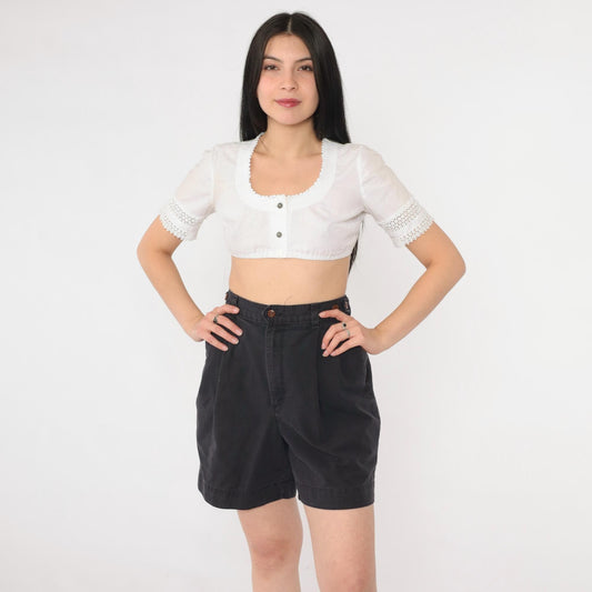 80s Dockers Black Pleated High-Waist Shorts Elastic Waist Medium