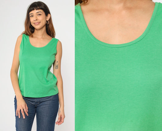 80s Bright Green Tank Top Sleeveless Shirt Medium M