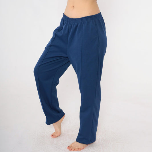 80s Navy High-Rise Straight Leg Elastic Waist Pull-On Trousers Medium