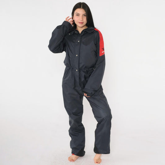 90s North Face Extreme Gore-Tex Ski Suit Black Red One-Piece Snowsuit Medium