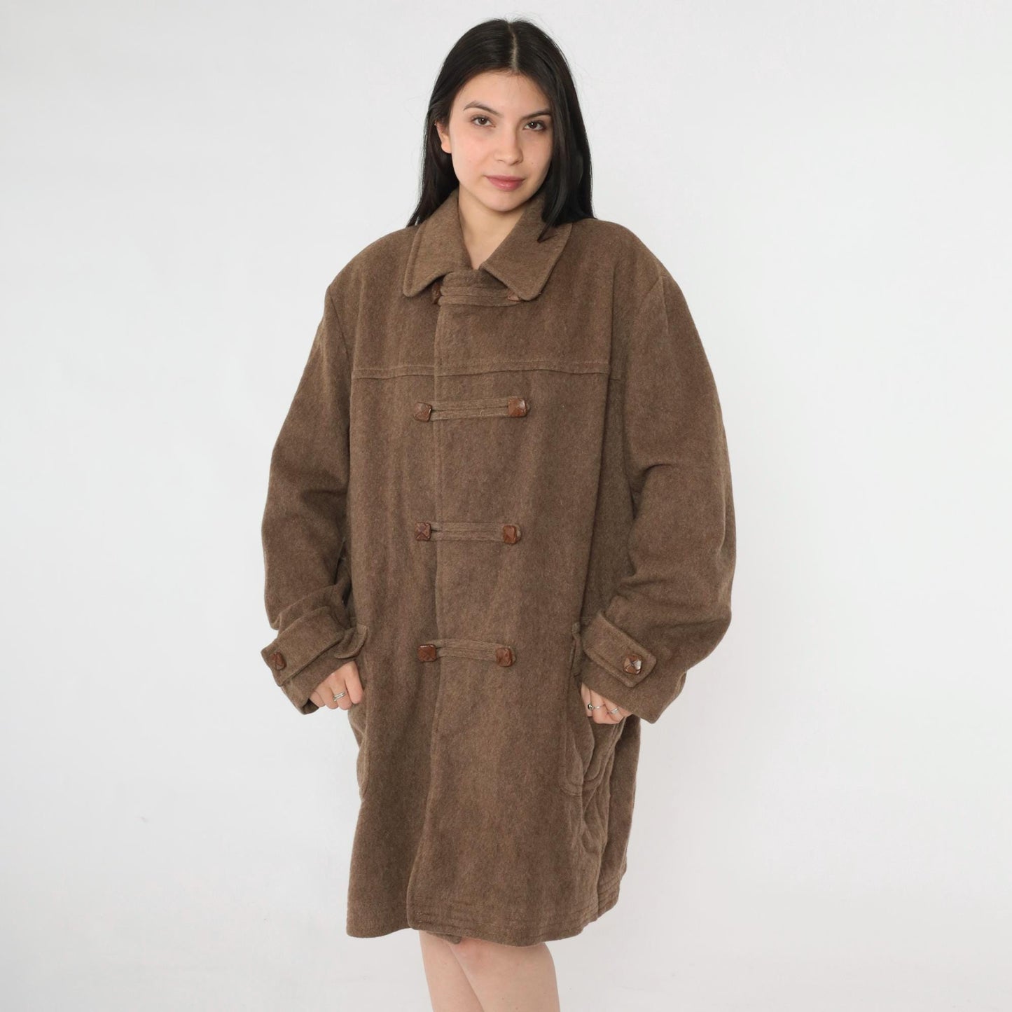 70s Loden King Alpine Wool Duffle Coat Brown Toggle Button Overcoat XL
