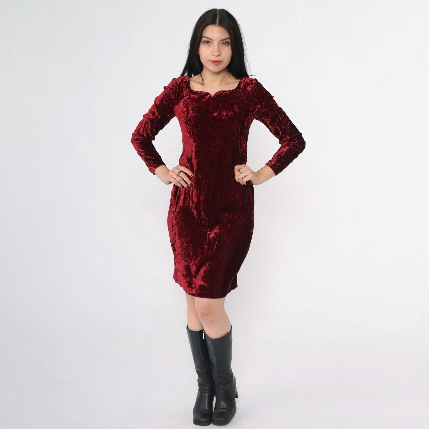 80s Burgundy Velvet Puff Sleeve Dress Sweetheart Neckline Mini Extra Small