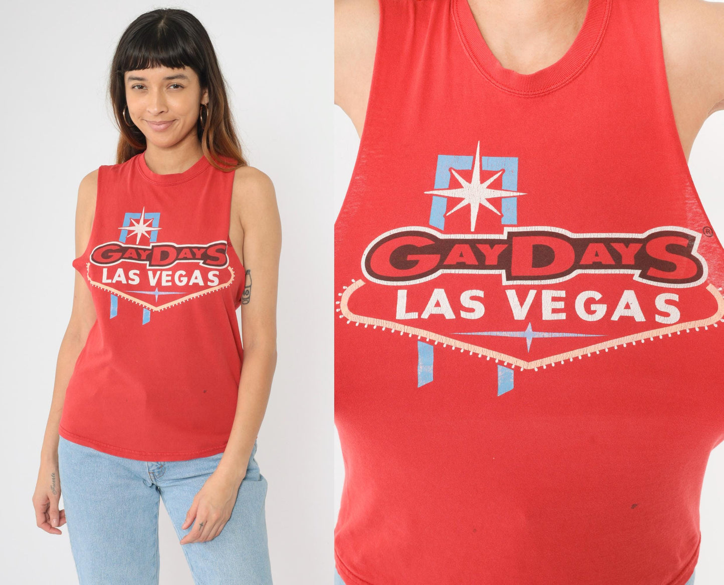 Gay Days Las Vegas Tank Top Red Tropicana Rainbow Graphic Small