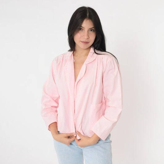 80s Liberated Lady Baby Pink Cotton Open Front Blazer Medium