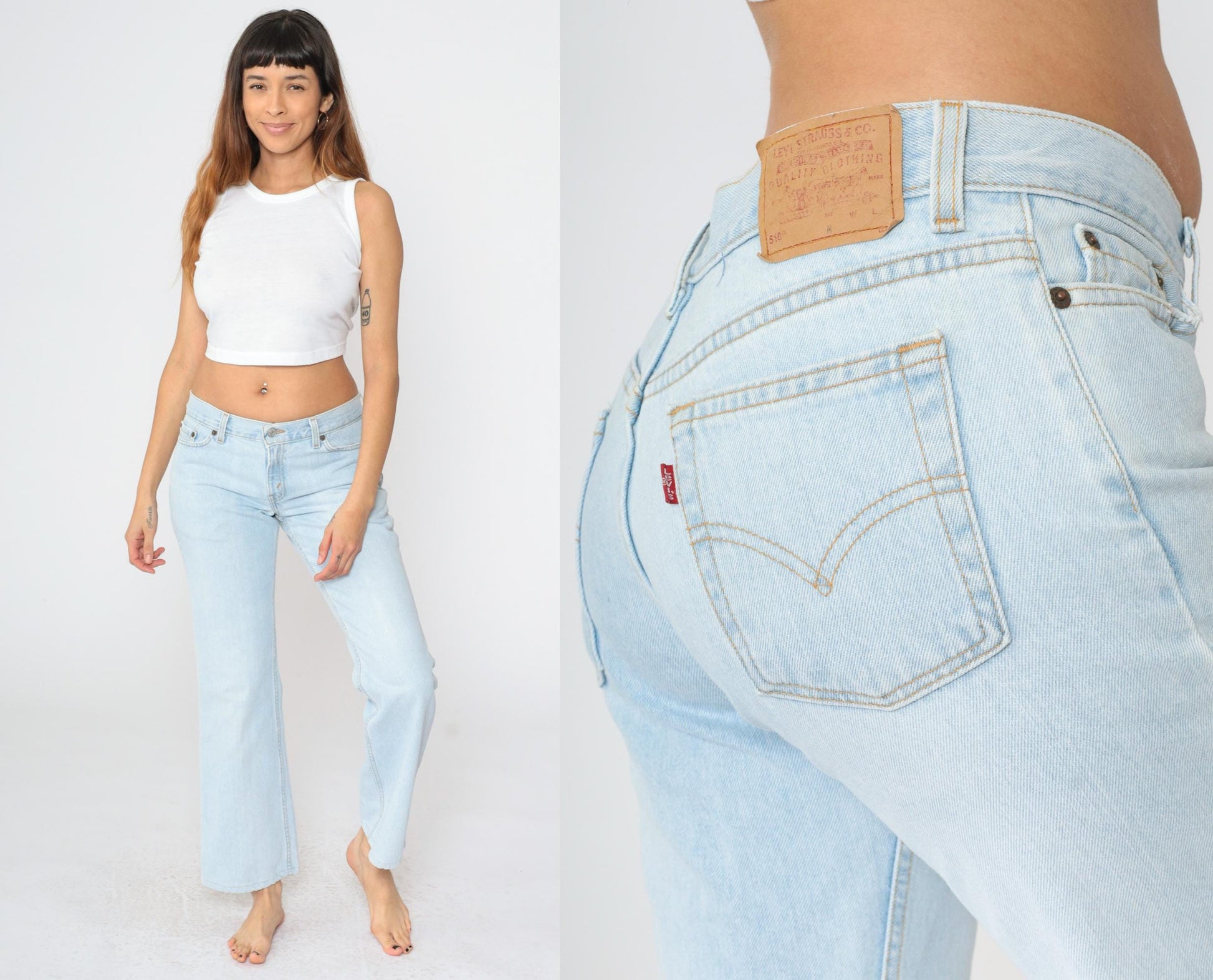 90s Levis 518 Superlow Bootcut Jeans Light Blue Denim Size 9 Junior