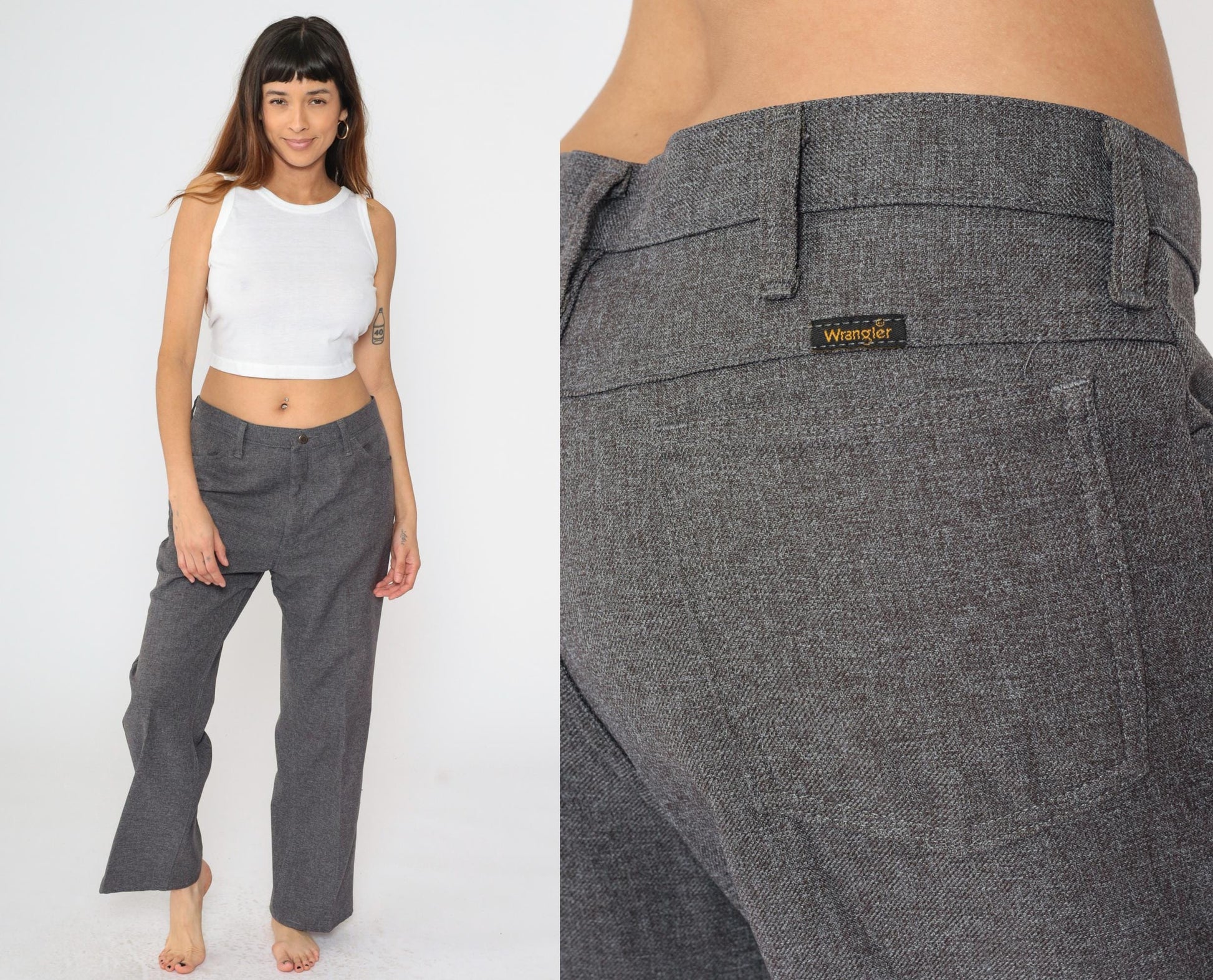 90s Wrangler Men's Straight Leg Trousers Flecked Grey High Rise 38x29