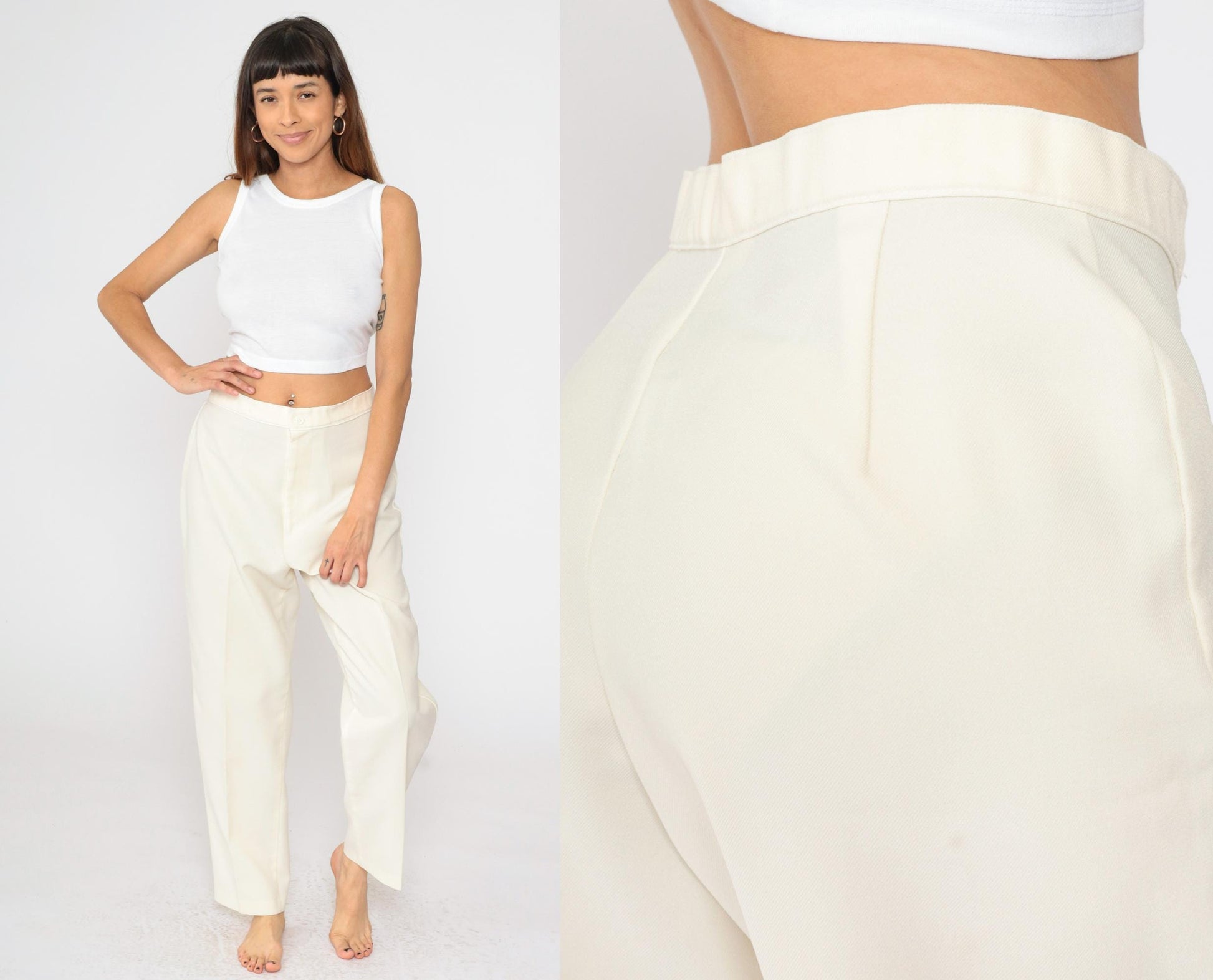 80s Ivory High-Waisted Straight Leg Trousers Tapered Medium