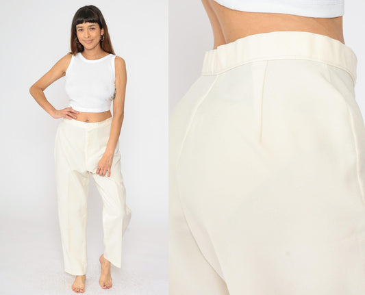80s Ivory High-Waisted Straight Leg Trousers Tapered Medium
