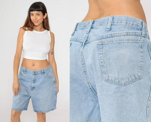Y2K Wrangler Denim Shorts High Waist Bermuda Blue Cotton Men's 38