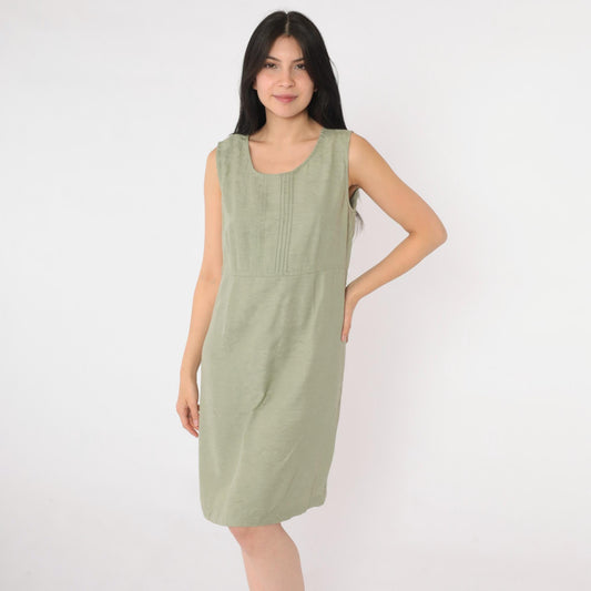 90s Karin Stevens Floral Jacquard Mini Dress Olive Green Sleeveless Small