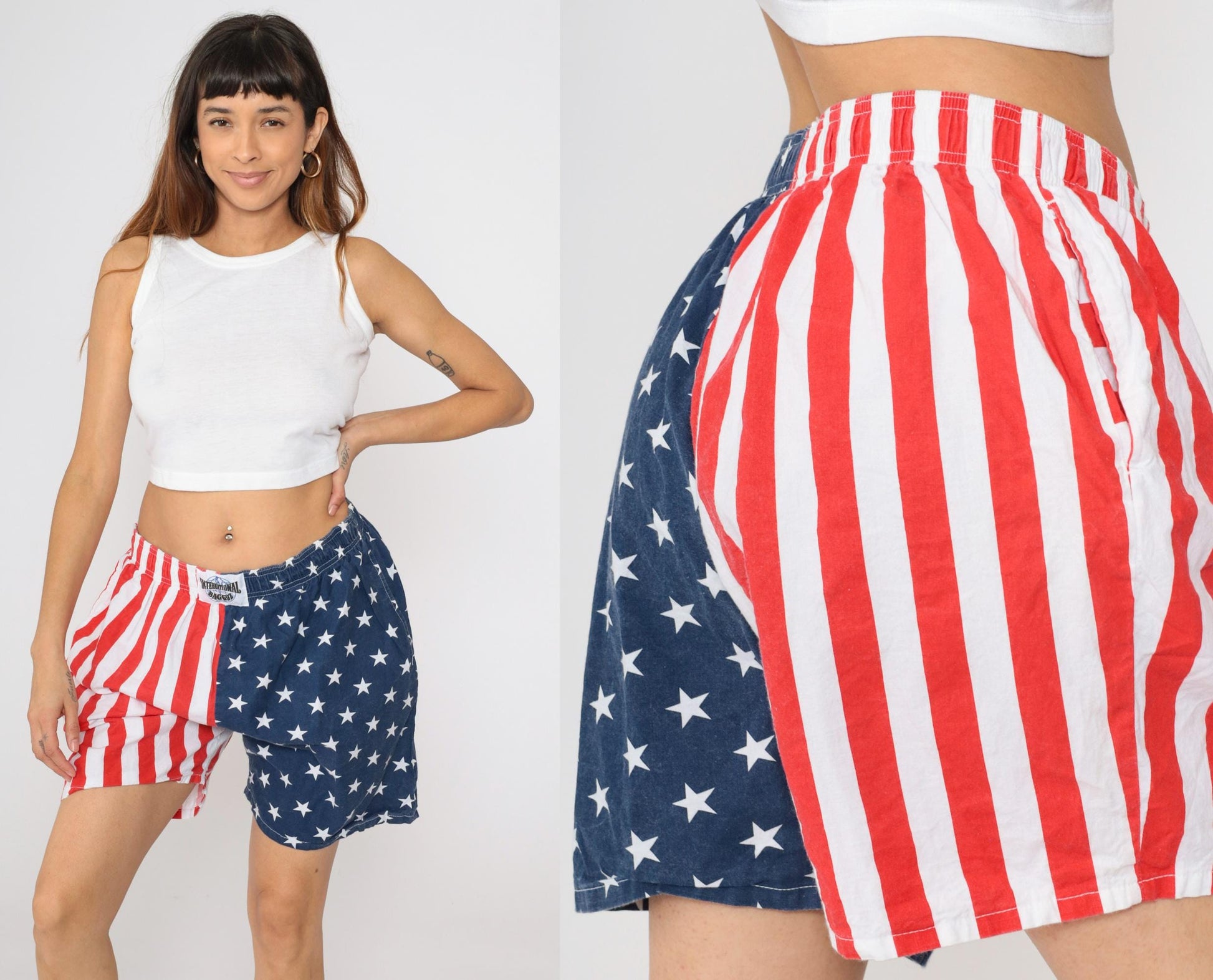 90s International Baggyz American Flag Shorts Cotton Elastic Waist Extra Large