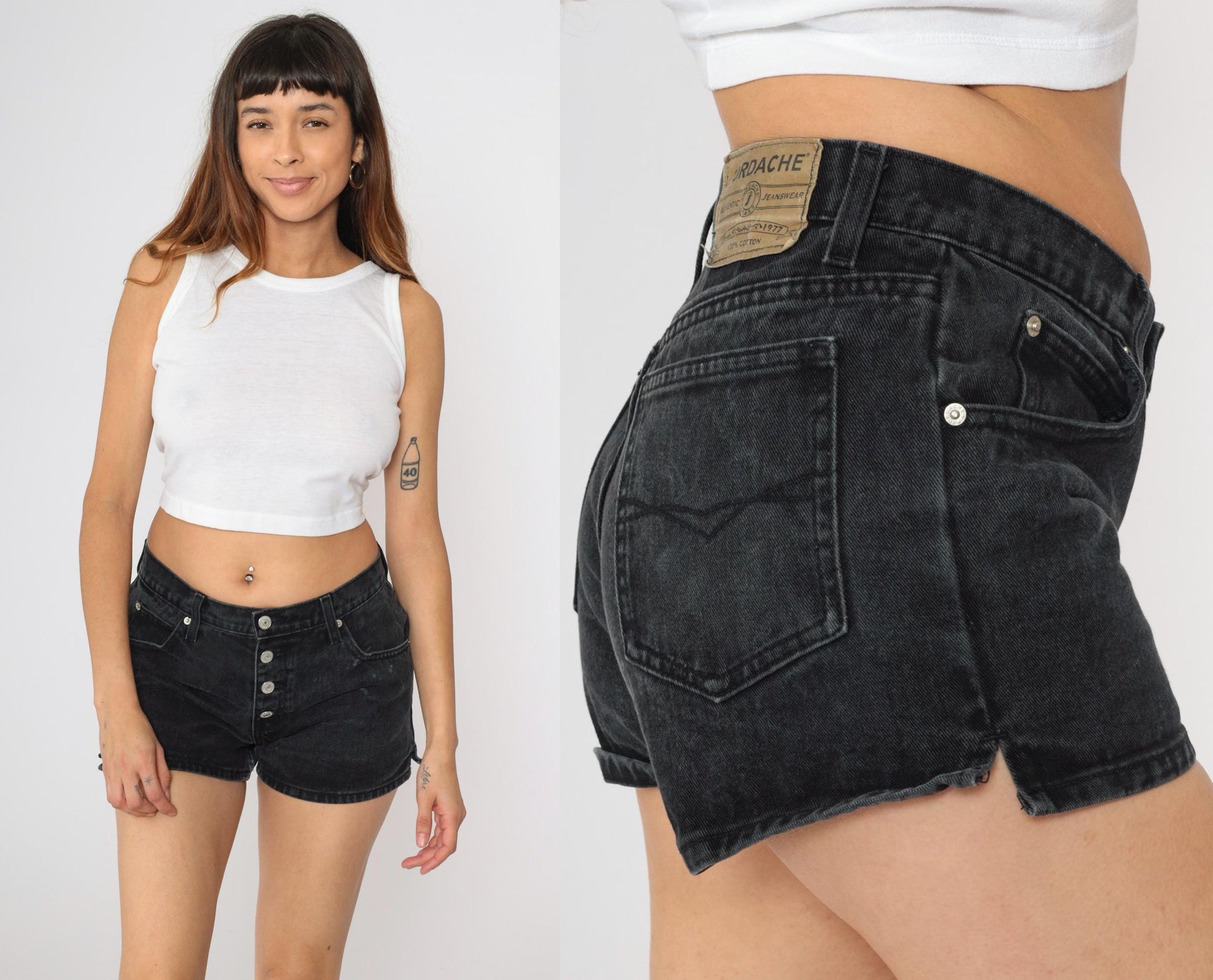 90s Jordache Black Denim Shorts High Rise Exposed Button Fly Small