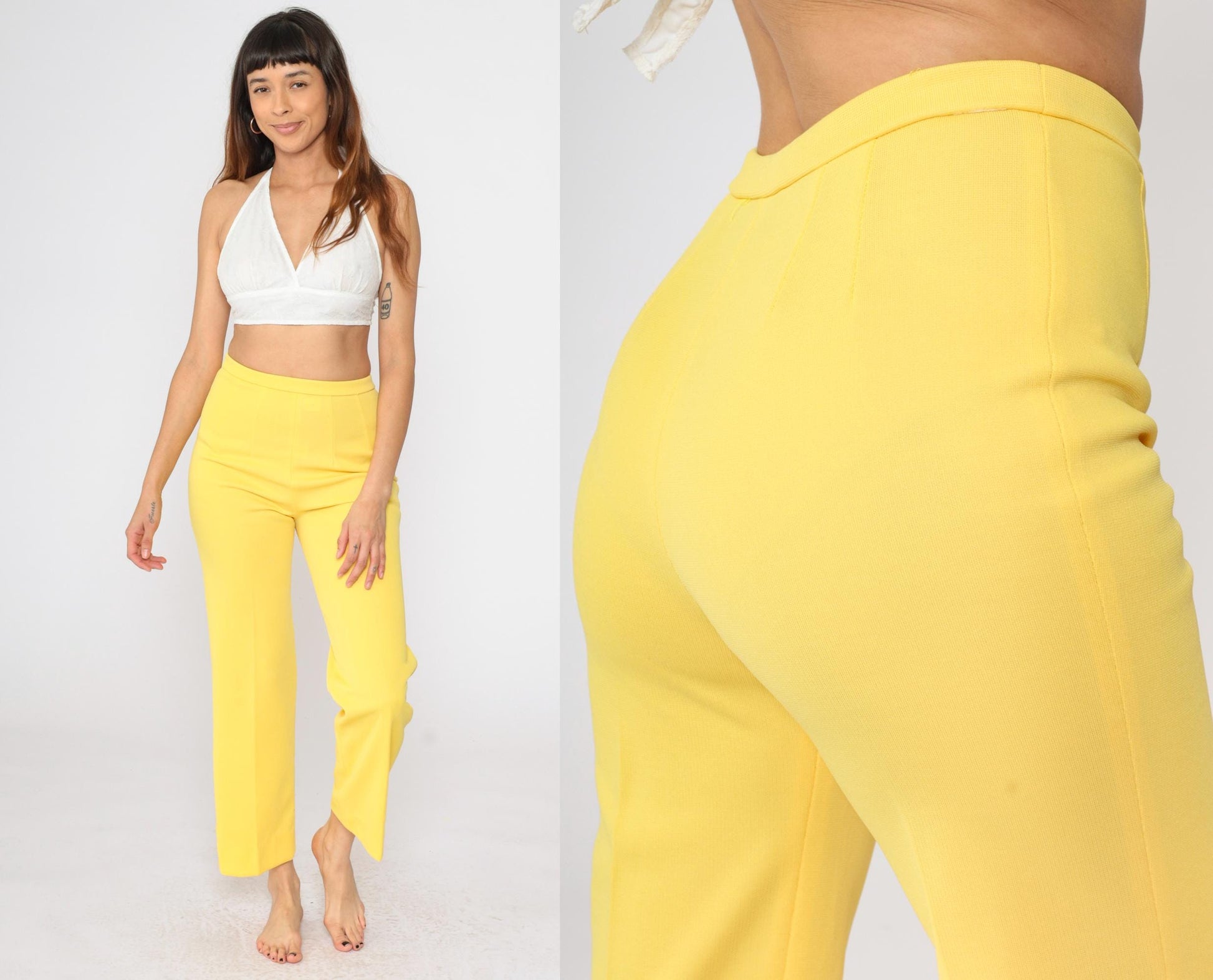 70s Yellow High-Rise Tapered Trousers Small