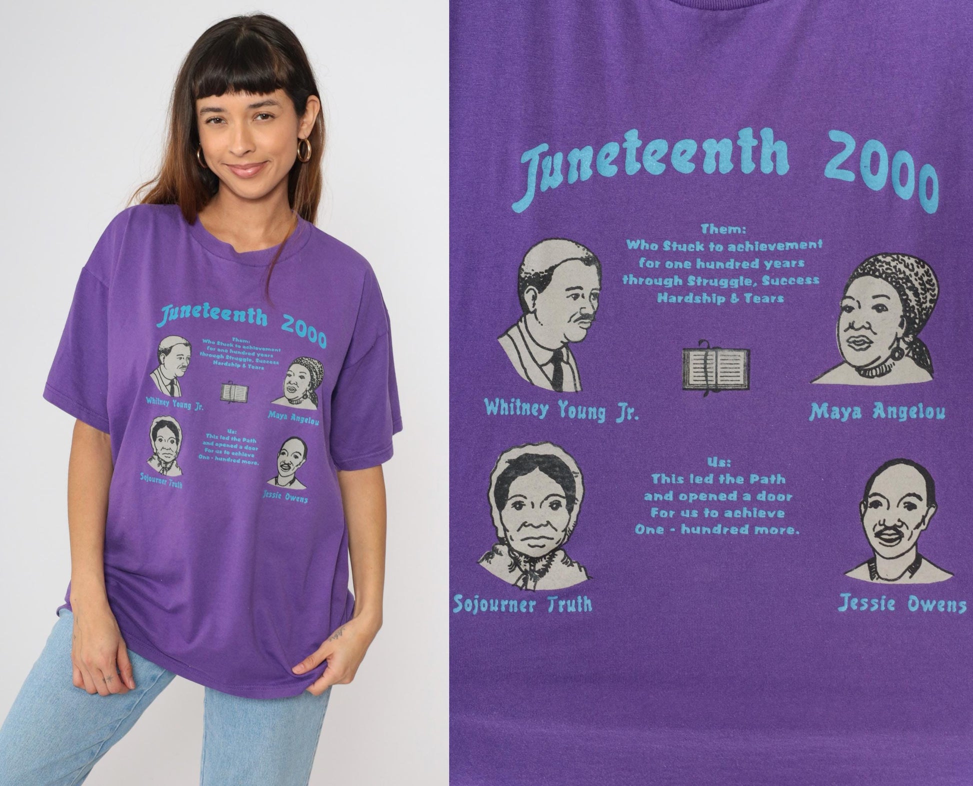 90s Juneteenth 2000 Graphic T-Shirt Purple Maya Angelou Historical Tee Large L