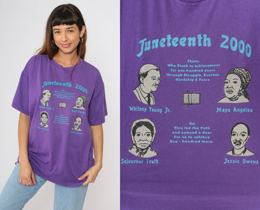90s Juneteenth 2000 Graphic T-Shirt Purple Maya Angelou Historical Tee Large L