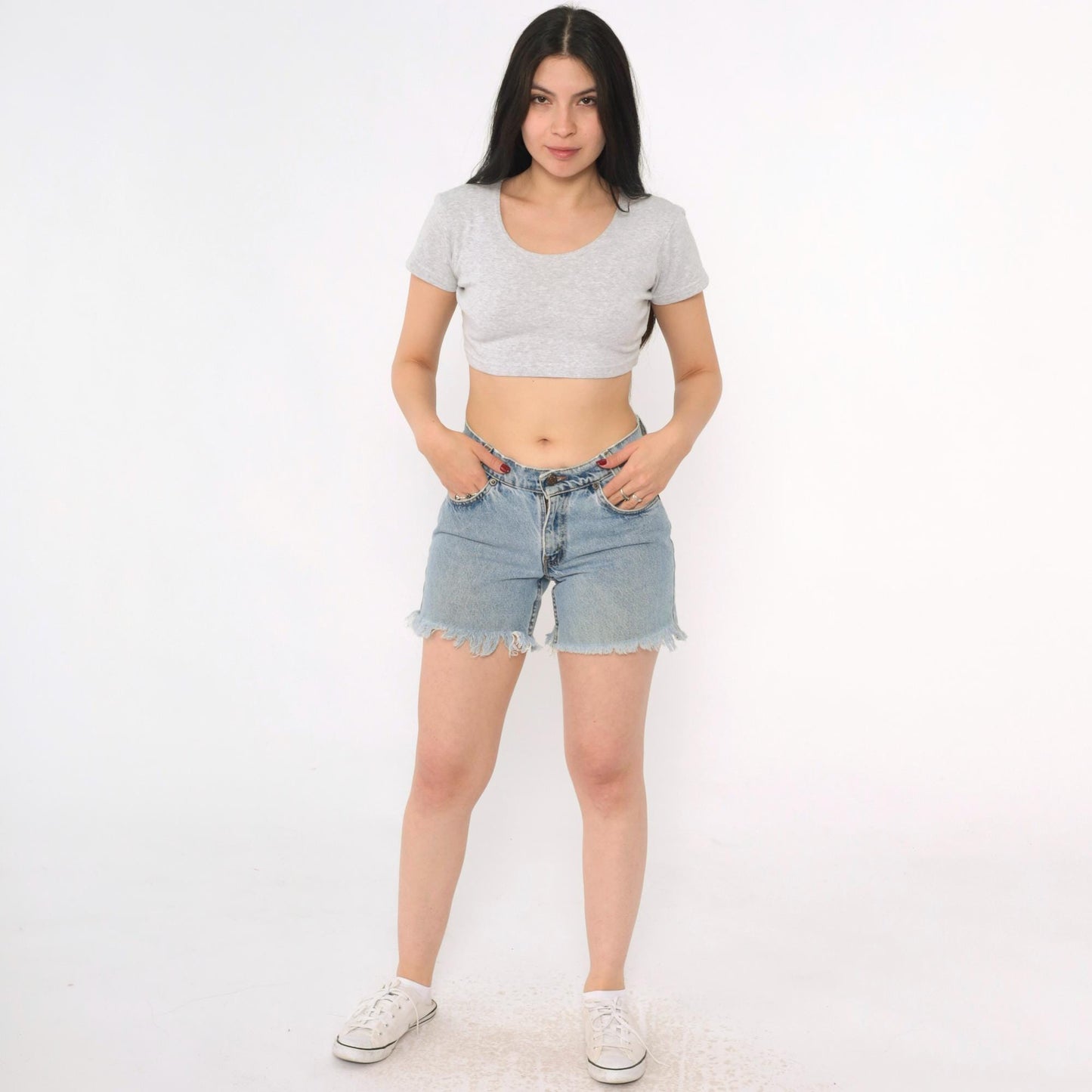 90s Levi's 550 Blue Denim Cutoff Shorts Low Rise Frayed Small