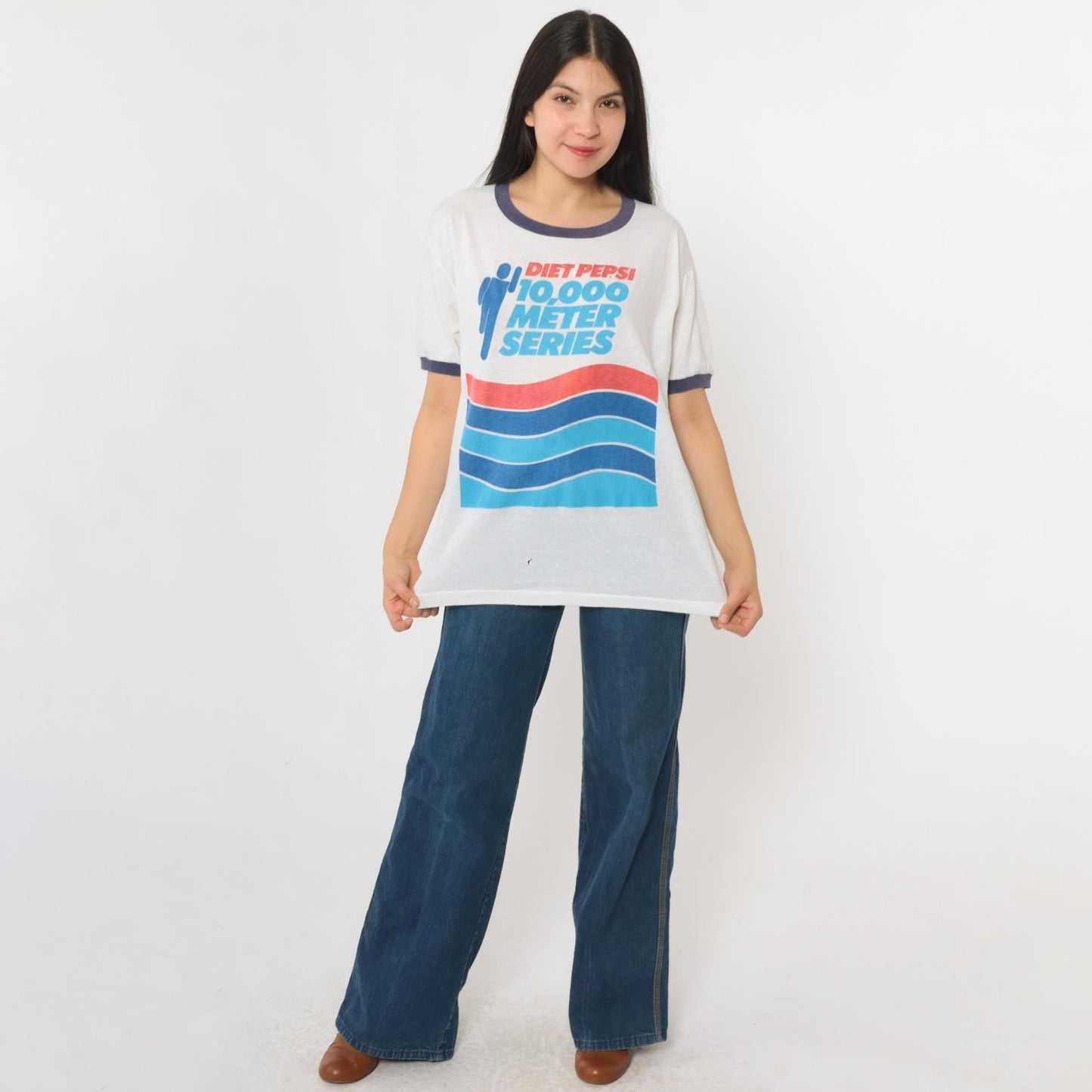 80s Diet Pepsi 10,000 Meter Series Ringer Tee Graphic Running Shirt Large L