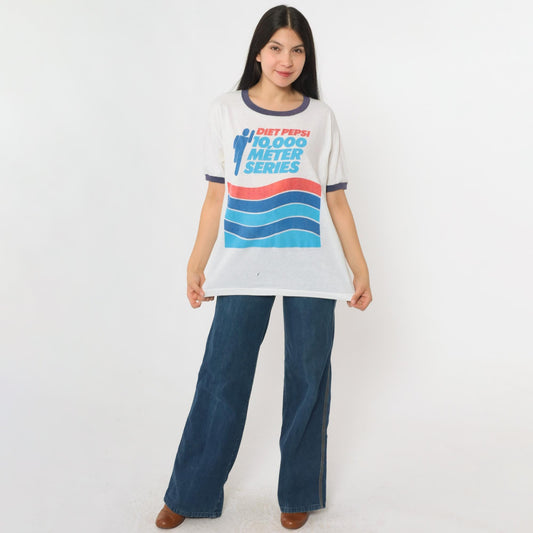 80s Diet Pepsi 10,000 Meter Series Ringer Tee Graphic Running Shirt Large L