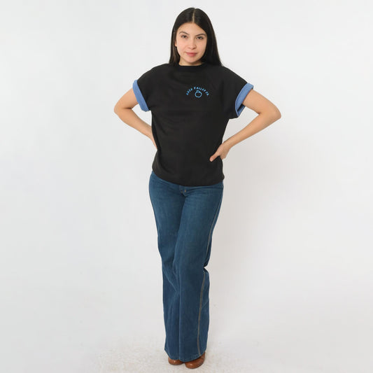 80s Anza Valley California Apple Graphic T-Shirt Black Cuffed Sleeve Small