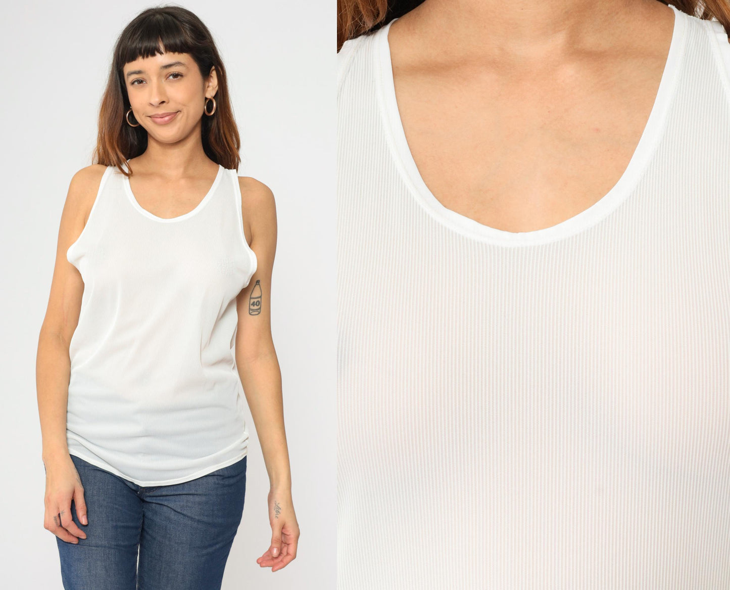 80s Jockey White Ribbed Tank Top Sleeveless Undershirt Medium
