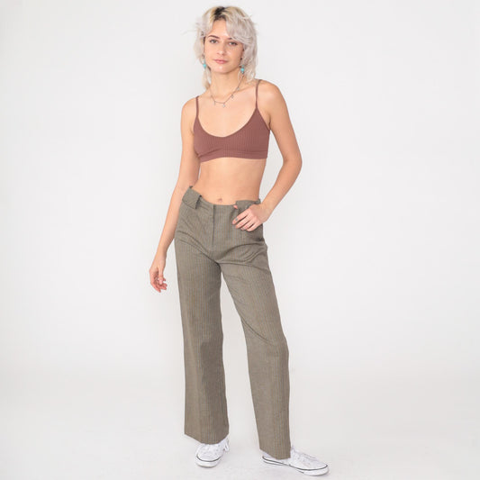 70s Grey Herringbone Pinstriped High-Rise Flare Pants Small