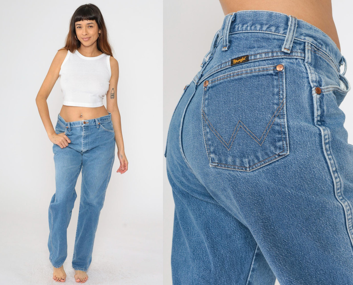 90s Wrangler Men's High Rise Straight Leg Jeans Blue Denim 35x34