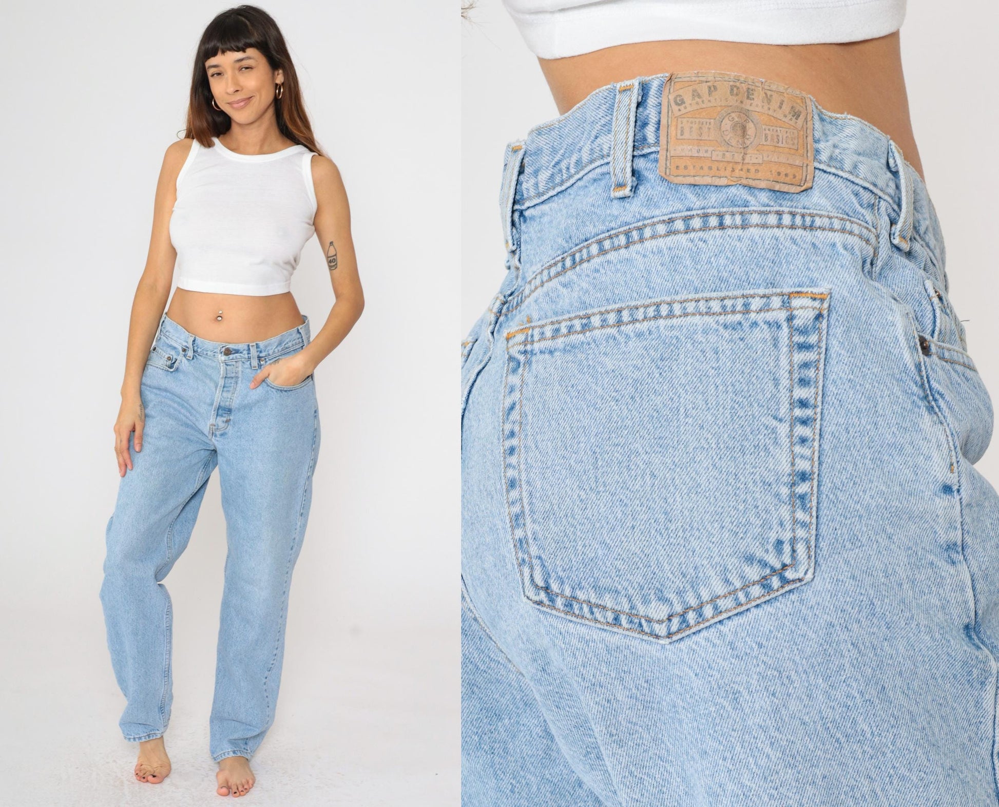 90s Gap Easy Fit High Rise Straight Leg Jeans Blue Denim 36x32