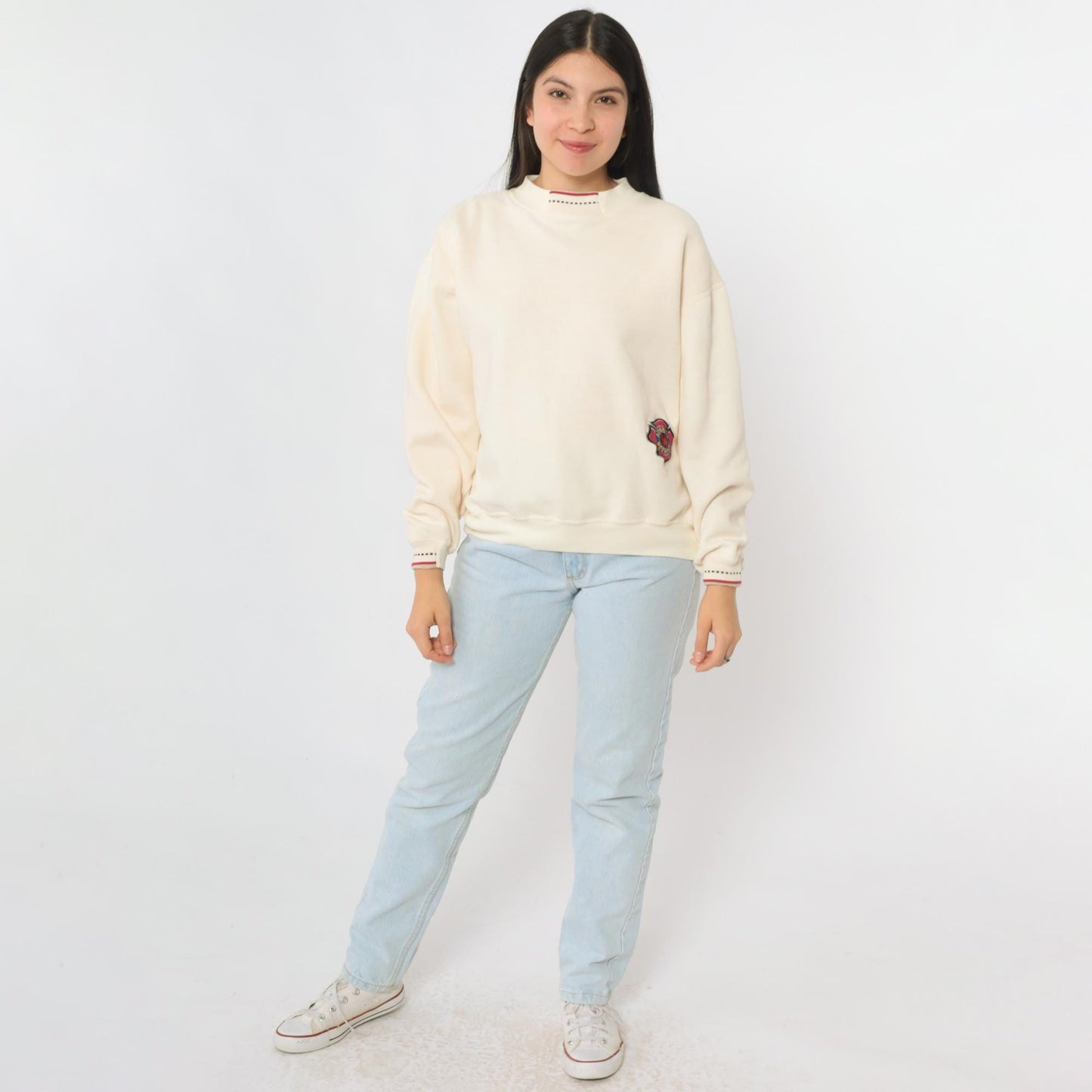 90s Cream Adventure Weekends Patch Crewneck Sweatshirt Small