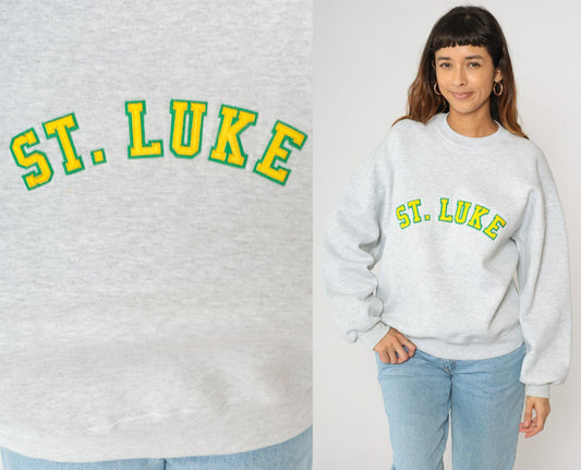 90s Jerzees St Luke Crewneck Sweatshirt Grey Stitched Letters Extra Large XL