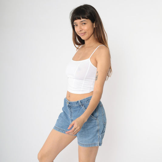 90s Gap Carpenter Denim Shorts High Waisted Hammer Loop Blue Medium
