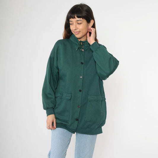 90s Gottschalks Green Cargo Pocket Sweatshirt Jacket Button Front Large L