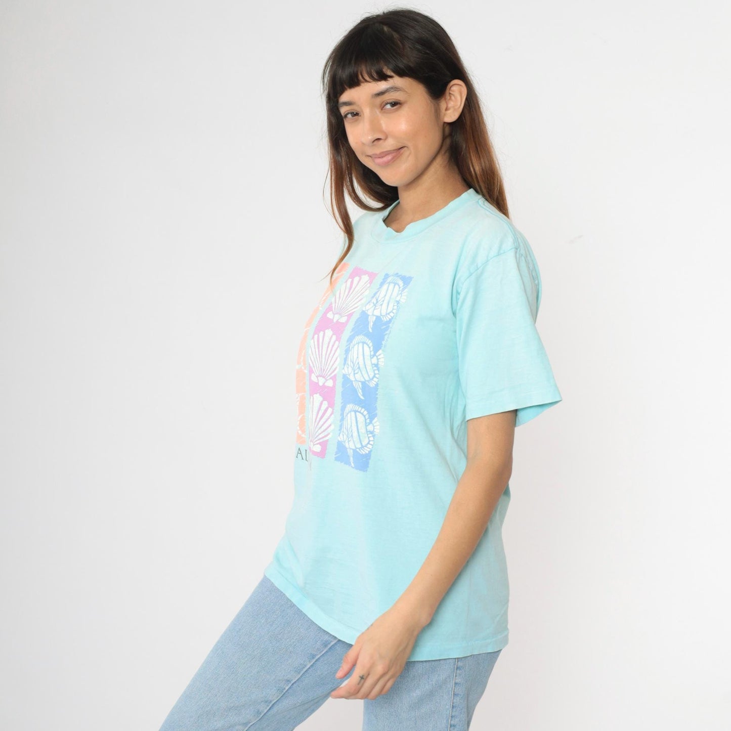 90s Catalina Island Swordfish Seashell Graphic T-Shirt Cotton Tee Medium