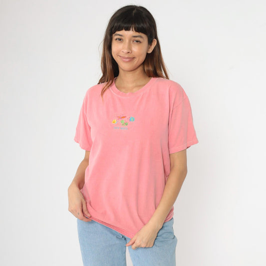 Y2K South Dakota Butterfly Embroidered Pink Graphic Tee Cotton Medium