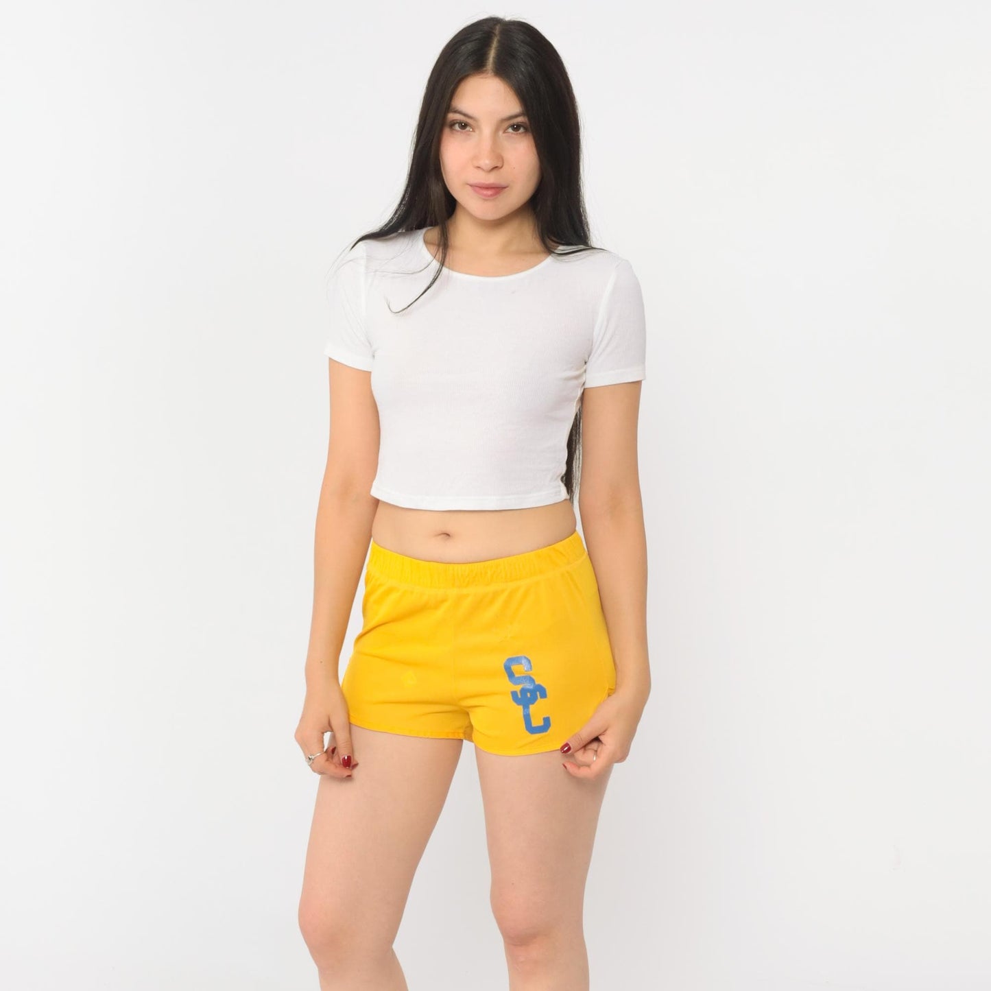 80s Champion Yellow Gym Shorts SC Nylon Running Shorts Extra Small