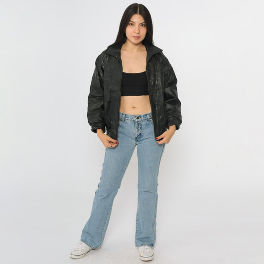 90s Elias de Soto Black Patchwork Leather Bomber Jacket Women's Large