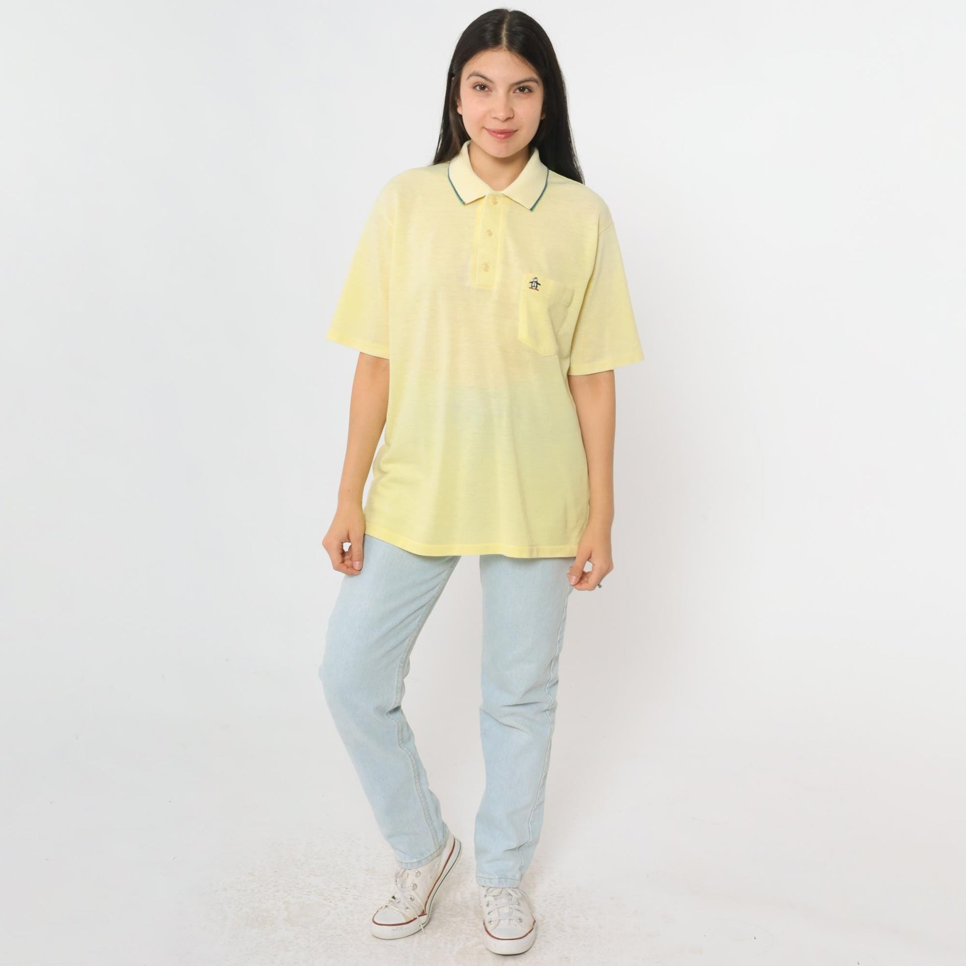 80s Grand Slam Munsingwear Polo Shirt Yellow Half-Button Collared Large L