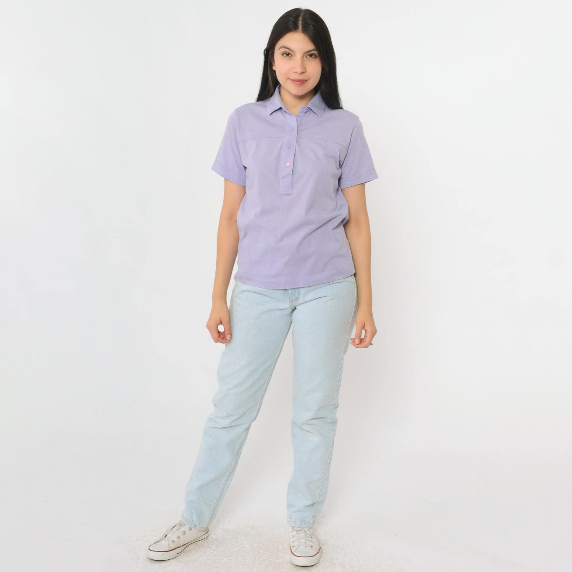 80s Lavender Polo Shirt Leon Levin Button Up Short Sleeve Medium