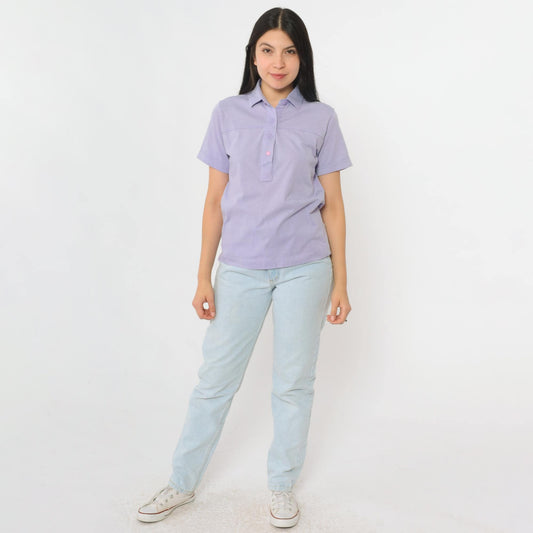 80s Lavender Polo Shirt Leon Levin Button Up Short Sleeve Medium