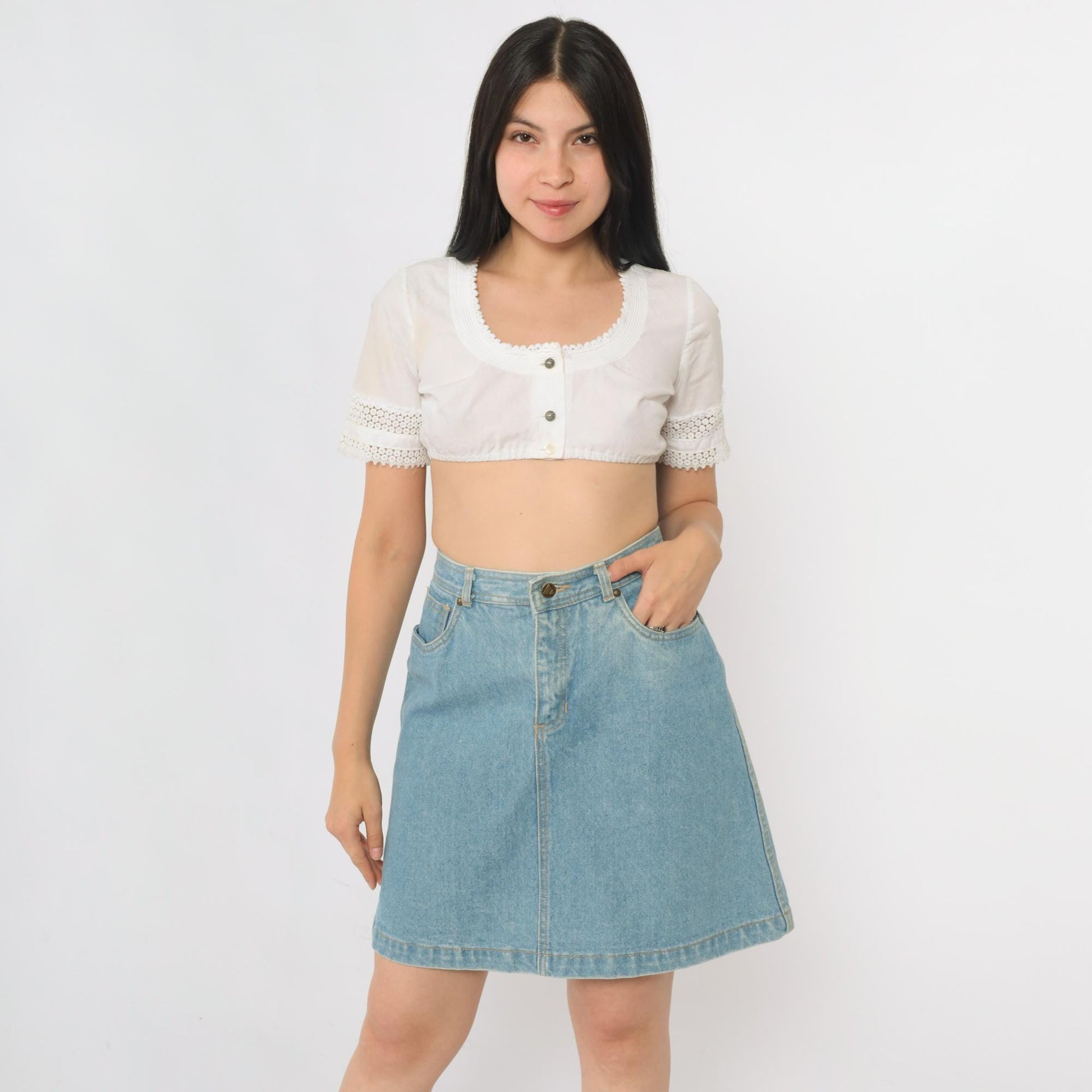 90s Liz Claiborne Blue Denim Mini Skirt High Waist A-Line Medium