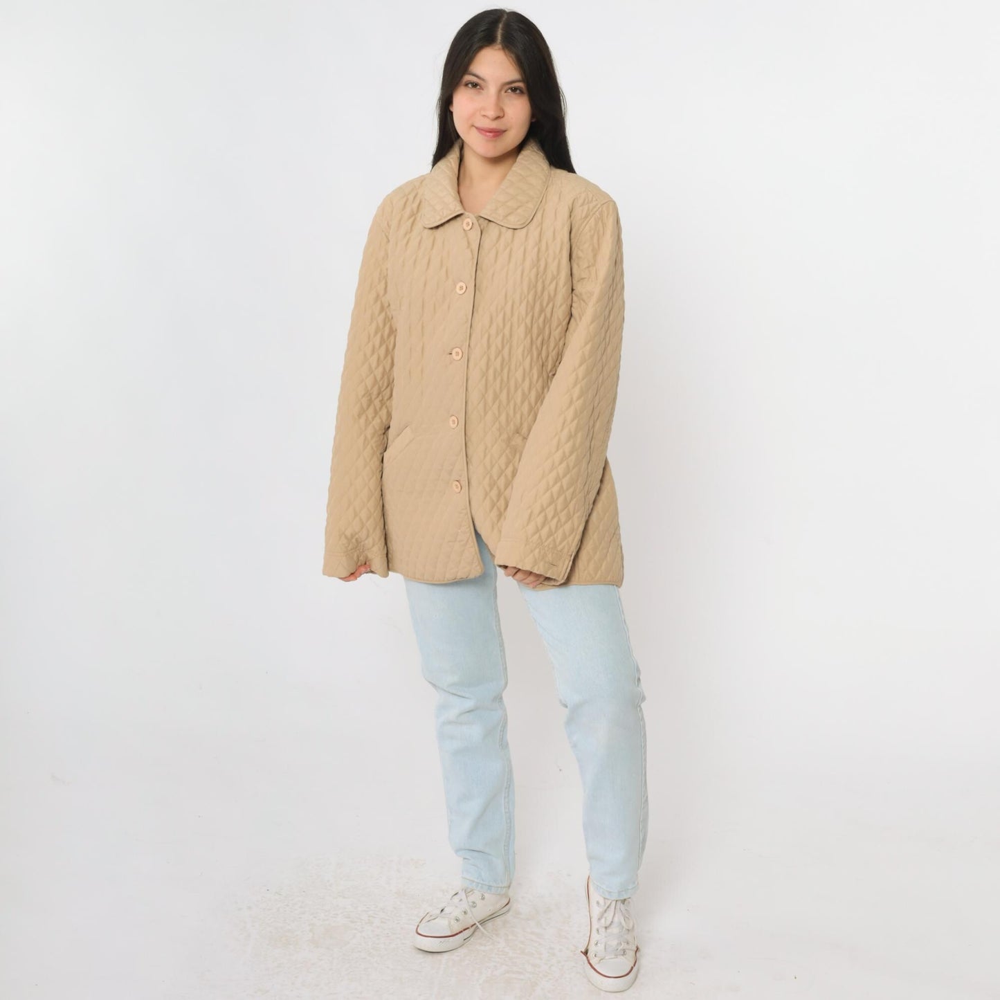Y2K Tan Quilted Jacket Button Up 00s Liner Coat Women's Extra Large XXL