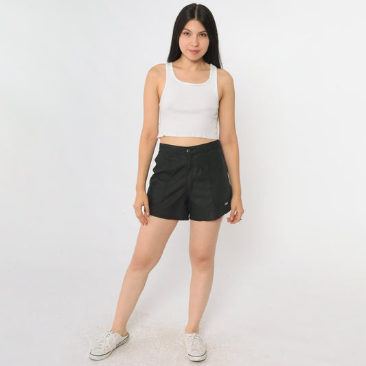 80s Weeds Black Shorts High Waist Elastic Back Pockets Medium 34
