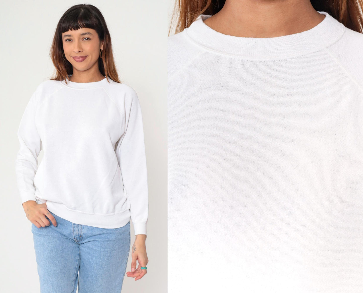 90s Hanes Her Way White Raglan Sweatshirt Crewneck Medium