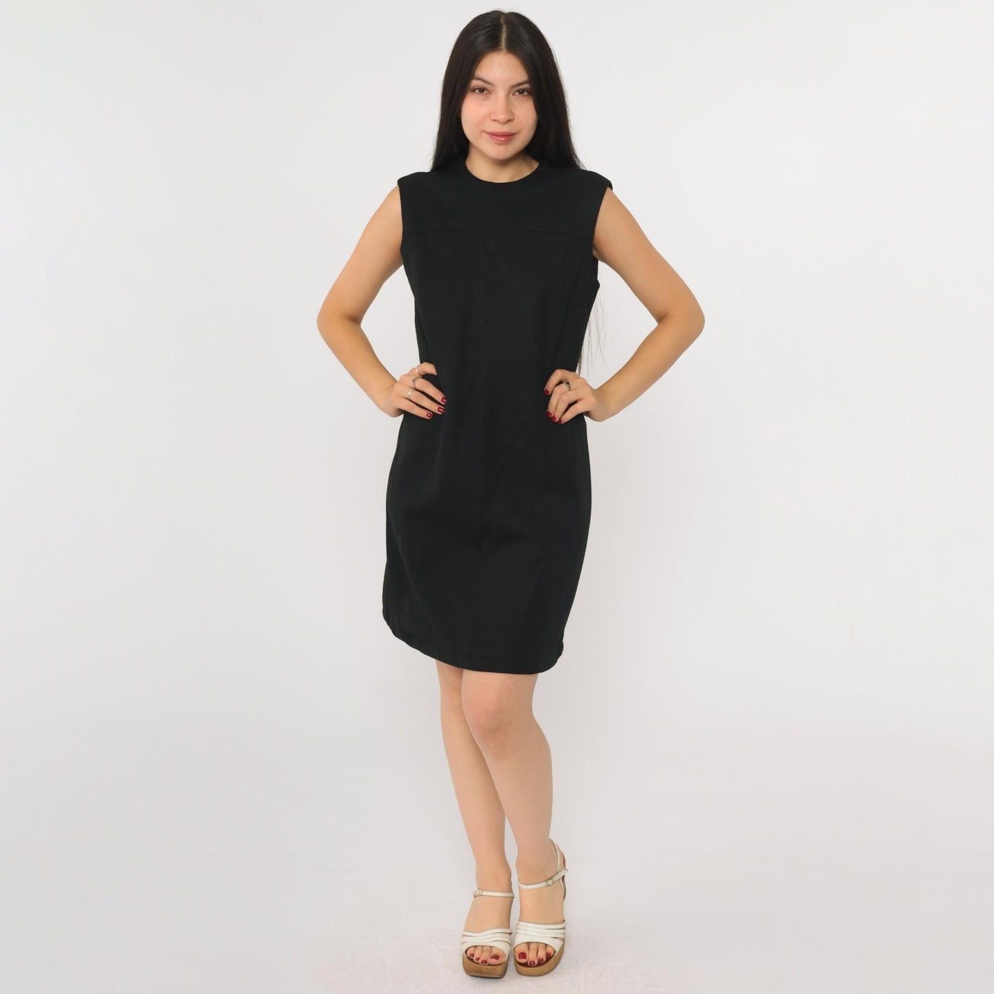 70s Bleeker Street Black Wool Blend Sleeveless Shift Mini Dress Small