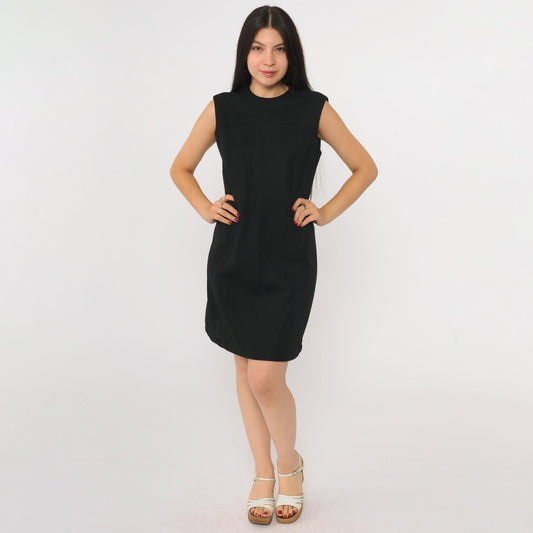 70s Bleeker Street Black Wool Blend Sleeveless Shift Mini Dress Small