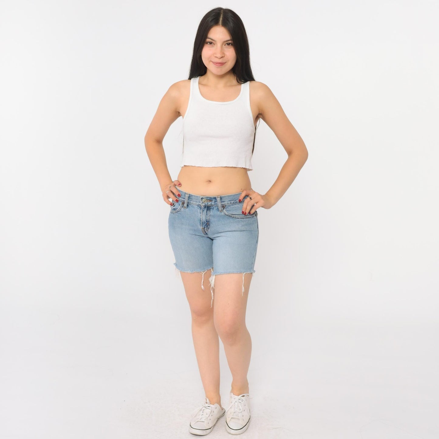 Y2K Levi's Cutoff Denim Shorts Blue Low Rise Frayed Hem Extra Small