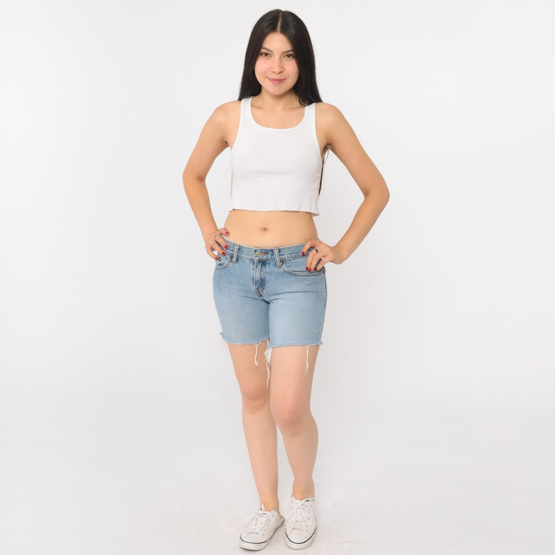 Y2K Levi's Cutoff Denim Shorts Blue Low Rise Frayed Hem Extra Small