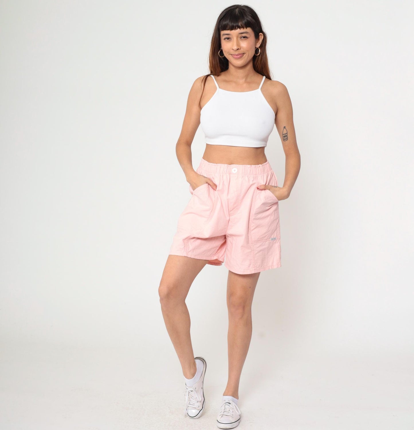 90s Cherokee Pink Cotton Shorts High Waist Baggy Elastic Medium