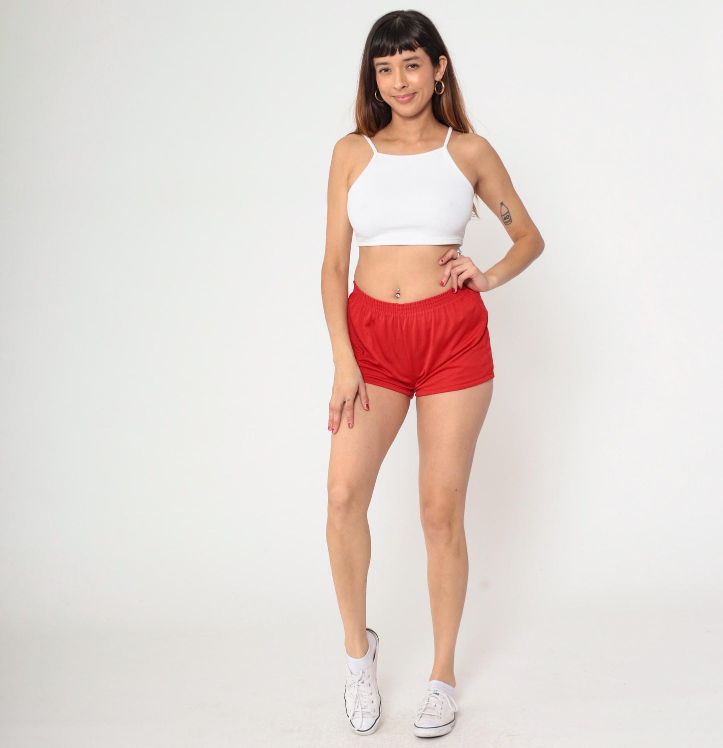 80s Red Gym Shorts High Waist Elastic Waistband Extra Small
