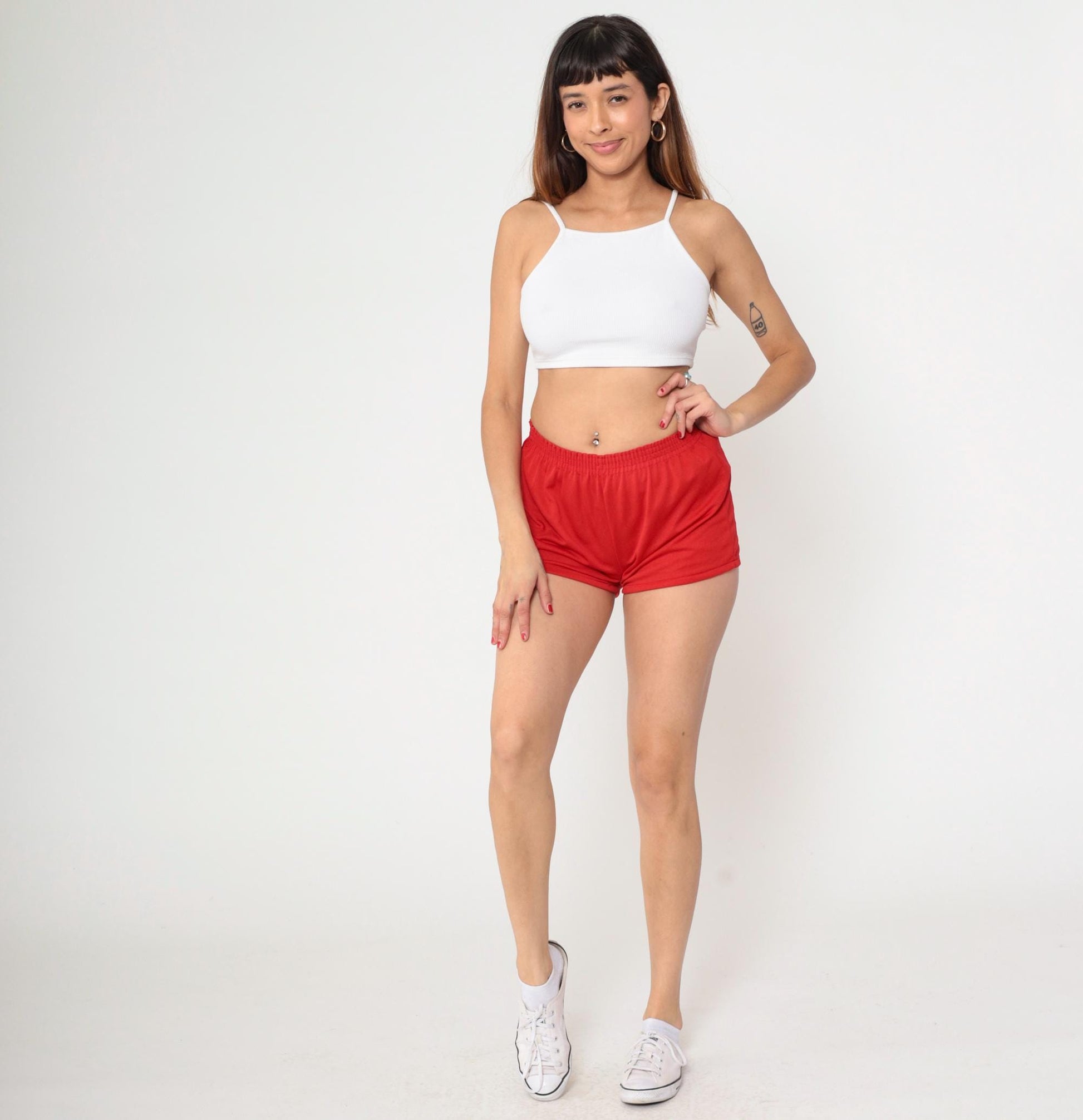 80s Red Gym Shorts High Waist Elastic Waistband Extra Small